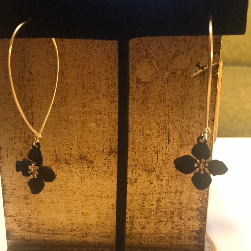 Gold and Black Dogwood bloom dangle earring